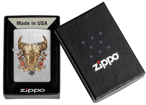 Zippo Rick Rietveld Cow Skull and Roses Lighter