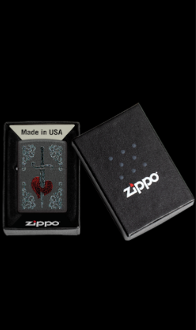 Zippo Heart Dagger Tattoo Black Crackle Lighter