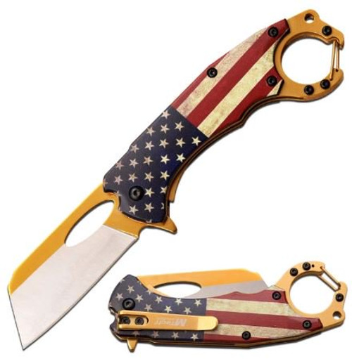 MTech USA Spring Assisted Folding Knife American Flag Carabiner