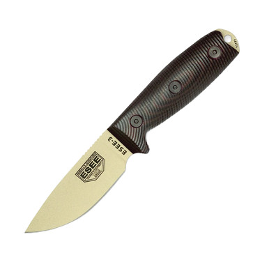 ESEE 3 Fixed Blade Red and Black 3D G-10 3.88in Plain Desert Tan
