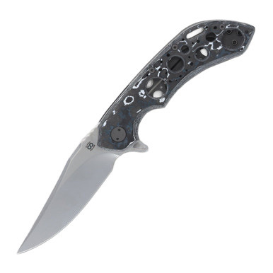 Olamic Wayfarer 247 T093-B Folding Knife White Storm FatCarbon/Dark Blast with Acid Rain Cutouts