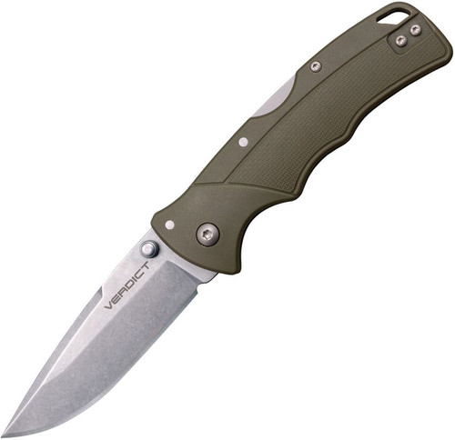 Cold Steel Verdict Folding Knife Stonewash 4116 Blade Olive Drab Handle