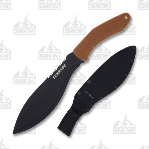 Schrade Frontier Machete Brown 10.75 Inch Plain Black Oxide Machete with Sheath