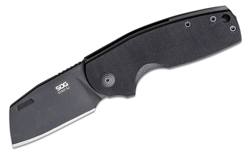 SOG Stout SJ Blackout Folding Knife 2.4in Black Cleaver Blade