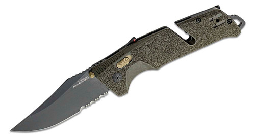 SOG Trident AT Olive Drab 3.7in Black Clip Point Partially Serrated