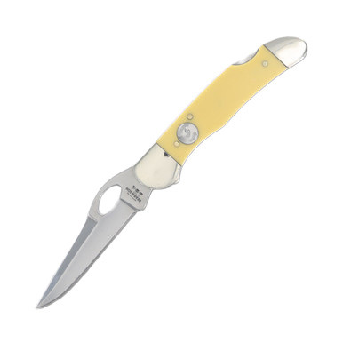 Bear & Son Locking Cowhand Yellow Delrin 2.87in Plain Satin Drop Point