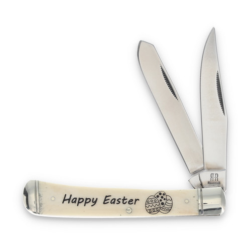 Rough Ryder Happy Easter White Smooth Bone Trapper Folding Knife RR22034WHE