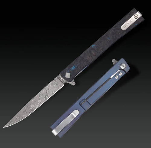 Ocaso Knives Solstice Demko Linerlock Folding Knife (Damascus  Blue Dark Matter Fat Carbon)