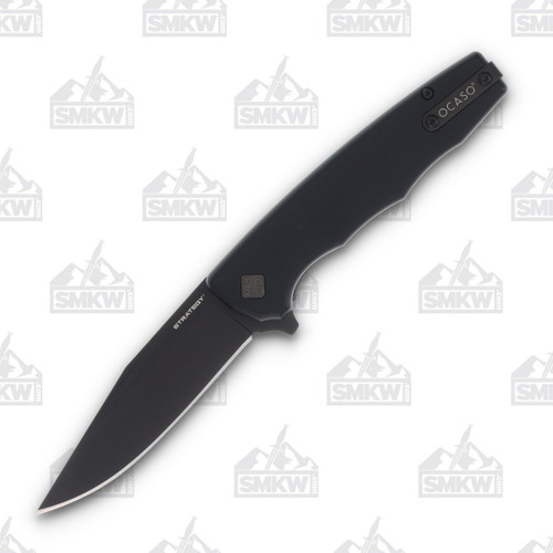 Ocaso Knives Strategy Folding Knife 3.5in Plain Black PVD Drop Point Front Open