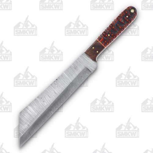 Damascus Seax Fixed Blade Knife Red Wood