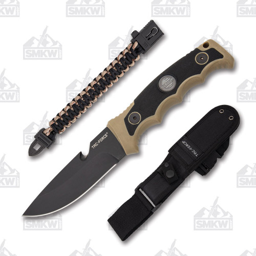 Tac Force Tan Survival Fixed Blade 4.5in Drop Point and Bracelet Set