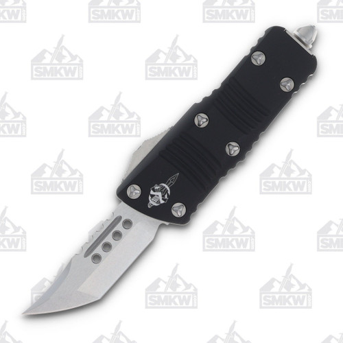 Microtech Mini Troodon Hellhound Signature Series Out-The-Front Automatic Knife (S/E Stonewash | Black)