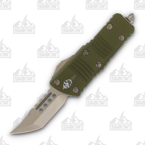 Microtech Mini Troodon Hellhound Signature Series Out-the-Front Automatic Knife (S/E Bronze | OD Green)