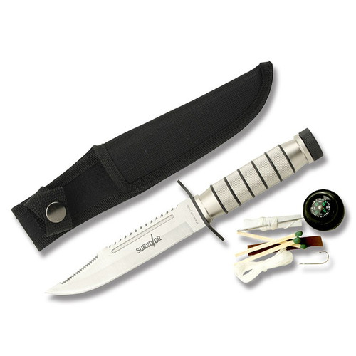 Storage Bowie Knife with Survival Kit Silver