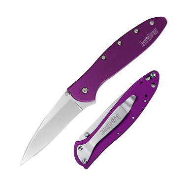 Kershaw Leek Folding Knife Purple 3 Inch Plain Bead Blasted Drop Point KS1660PUR