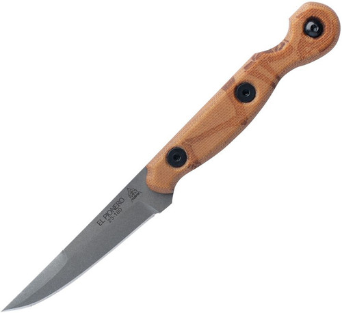 TOPS El Pionero Fixed Knife Tan 3.38in Plain Tumble Trailing Point