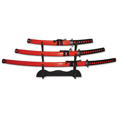 Master Cutlery 3-Piece Samurai Sword Set with Display Red