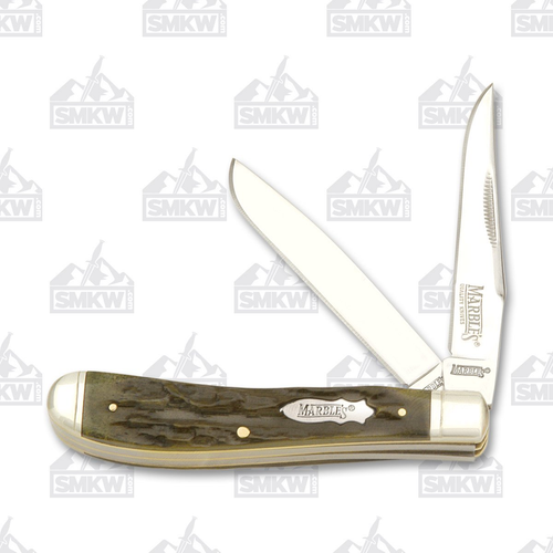 Marbles Small Green Stag Bone Trapper 2.75in Clip Point Folding Knife