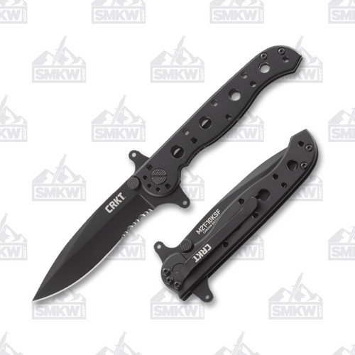 CRKT M21-10KSF 3.13 Inch Partially Serrated Black Oxide Drop Point Front Open and Back Closed