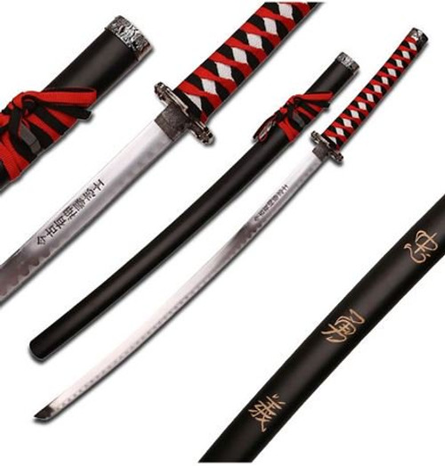 Samurai Sword with Black and Red Cord Wrapped Handle