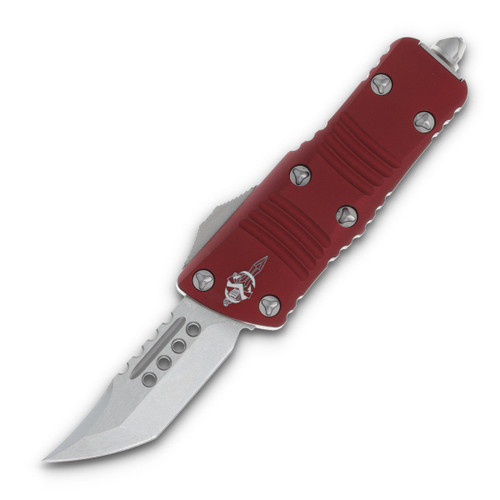 Microtech Mini Troodon Hellhound Out-The-Front Automatic Knife (S/E Stonewash | Merlot)