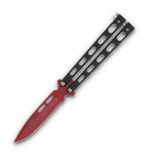 Bear & Son 5" Butterfly Knife Red Widow Drop Point Black