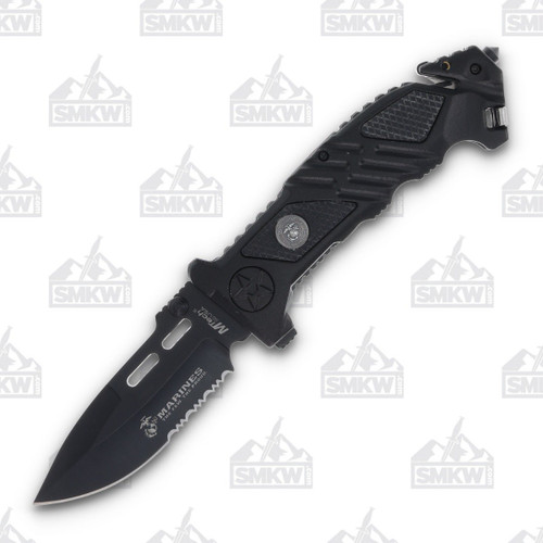 Tac-Force USMC Spring Assisted Folding Rescue Knife Partially Serrated Black
