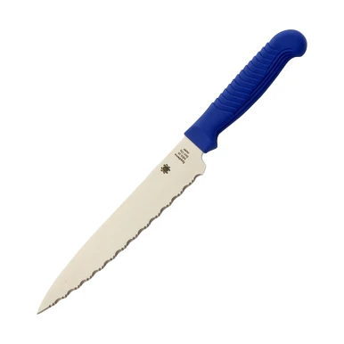 Spyderco Utility Kitchen Knife 6.5in Serrated Edge Blue Drop Point