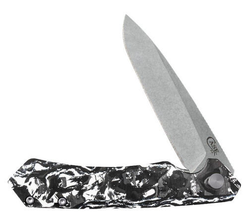 Case Kinzua Framelock Folding Knife (2023 Blade Show Edition  Black and White Marbled Carbon Fiber)