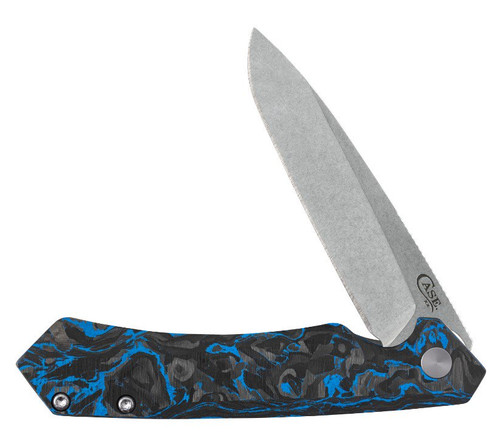 Case Kinzua Framelock Folding Knife (2023 Blade Show Edition  Black and Blue Marbled Carbon Fiber)