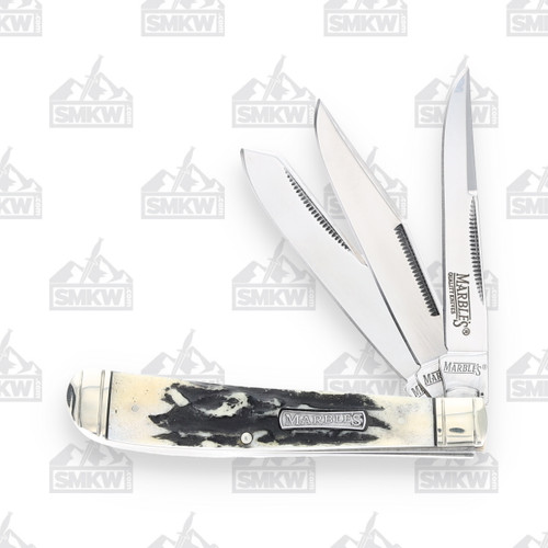 Marble's Black Stag Bone Three-Blade Serpentine Folding Knife