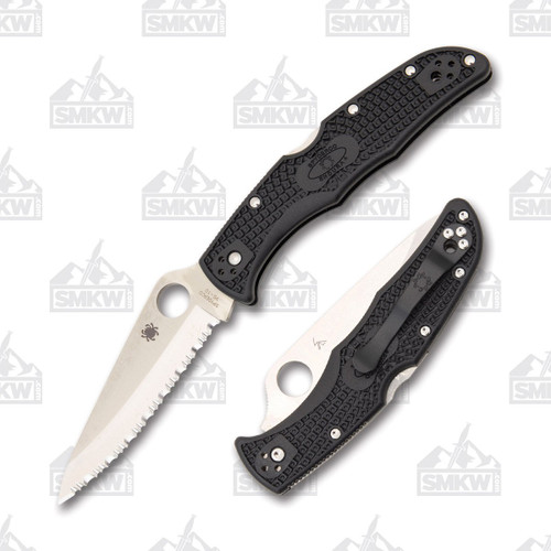 Spyderco Endura 4 Folding Knife 3.8 Inch Serrated Satin Clip Point Front Open and Back Closed