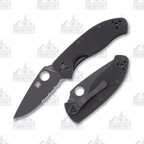 Spyderco Tenacious Folding Knife All Black Partially Serrated