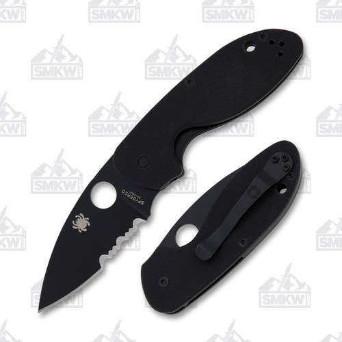 Spyderco Efficient Folding Knife All Black Partially Serrated