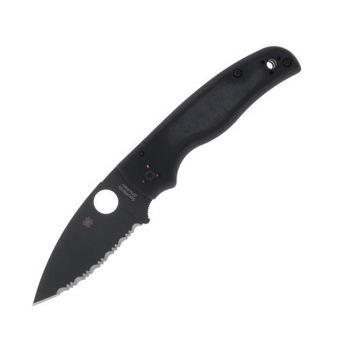 Spyderco Shaman Folding Knife 3.58in Serrated G10 Round Hole Handle SPC229GSBK