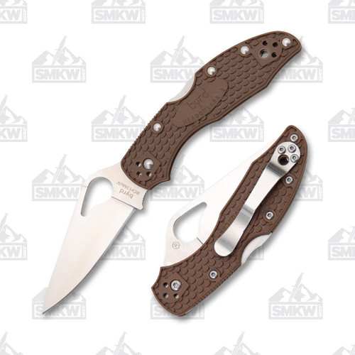 Spyderco Byrd Meadowlark 2 Folding Knife Plain Edge Brown FRN