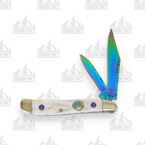 Frost Silverhorse Stoneworks Jigged Bone Rainbow Peanut Folding Knife