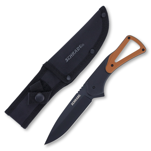 Schrade 4in Fixed Black Drop Point Blade Tan Knife