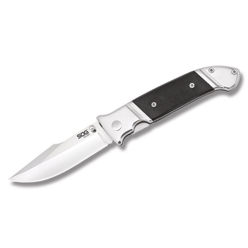 SOG Fielder Folding Knife G-10 3.3in Plain Satin Clip Point