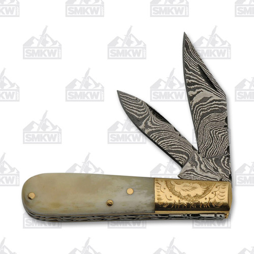 Szco Damascus Smooth Bone Barlow Pocket Knife