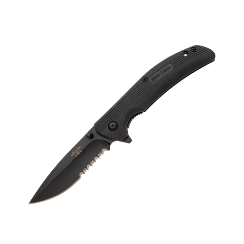 Bear & Son Sideliner 3.75in Black 440 Half Serrated Drop Point BR778BSR