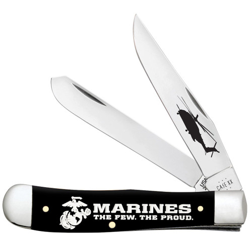 Case USMC Embellished Black Synthetic Trapper Folding Knife