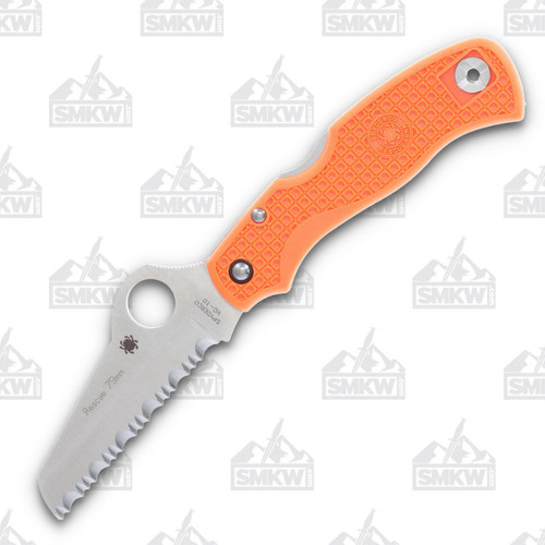 SSpyderco Rescue 79MM Orange 3.11 Inch Serrated Satin Sheepsfoot Open 1