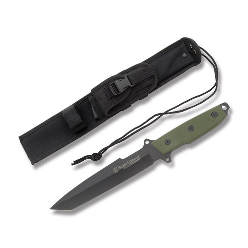 Smith & Wesson Large Homeland Security Survival Knife with Green G-10 Handle and Black Coated 7Cr17 Stainless Steel 8.875" Tanto Tip Plain Edge Blade Model SWCKSURG