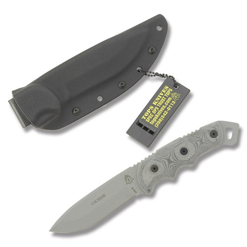 TOPS Knives Cochise Ranger Fixed Blade Knife Gray 1095 Black Linen Micarta Gray