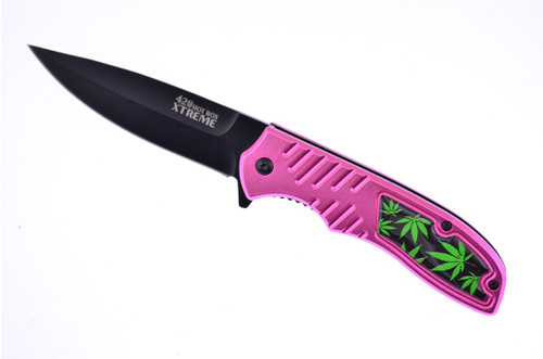 Tac Xtreme 420 Hot Box Extreme Pink Cannabis Spring Assisted Linerlock Folding Knife FRTX04PK