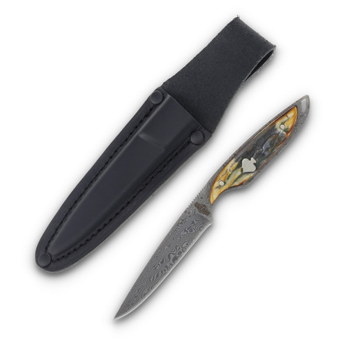 Rough Ryder Streamline Fixed Blade Knife Cinnamon Bone 3.25in Damascus