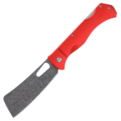 Rough Ryder Sous Chef Folding Knife Red 4in Plain Damascus Cleaver