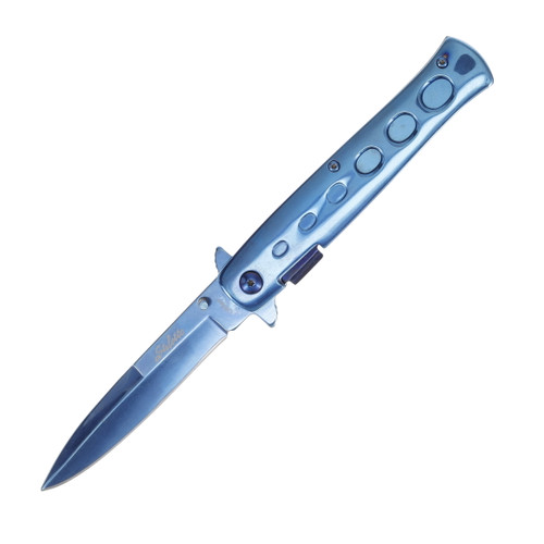 Frost Cutlery Italian Stiletto Linerlock Blue Coated Stainless Steel