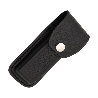 Sheath Black Leather Basketweave 5.25 Inch Folding Knife Belt Sheath